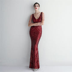 Sequined V-Neck Slim Maxi Dress