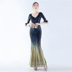 Ostrich Feather Sequin Maxi Dress