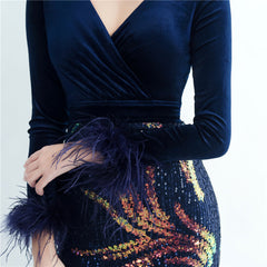 Ostrich Feather Sequined Maxi Dress