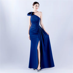 One-Shoulder Beaded Rhinestone Maxi Dress