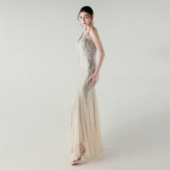 Backless Sequined Fishtail Maxi Dress