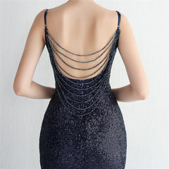 Sequin Beaded Fishtail Maxi Dress