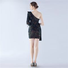 Ostrich Feather One-Shoulder Dress