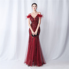 Ostrich Feather Sequined Maxi Dress