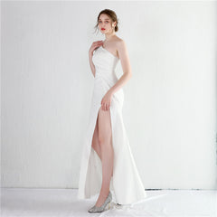 Beaded One-Shoulder Fishtail Maxi Dress