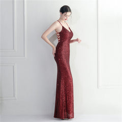 Crisscross Backless Sequined Maxi Dress