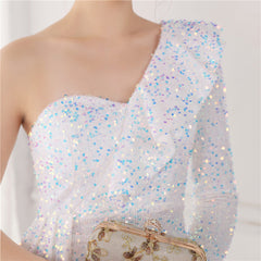 Sequined One-Shoulder Split Maxi Dress