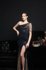Sequined Rhinestone Evening Gown