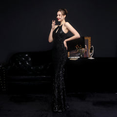 Sequined Halter Fishtail Maxi Dress