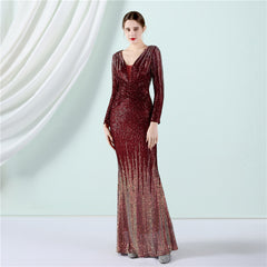 Sequined Gradient Fishtail Maxi Dress