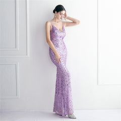 Sequined Fringed Fishtail Maxi Dress