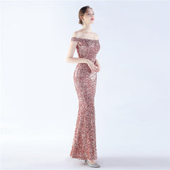 Off-Shoulder Sequin Split Maxi Dress