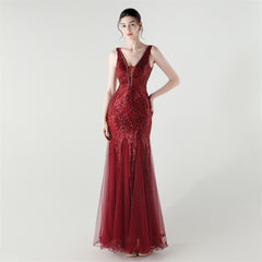 Backless Sequined Fishtail Maxi Dress