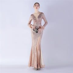 Ostrich Feather Sequin Maxi Dress