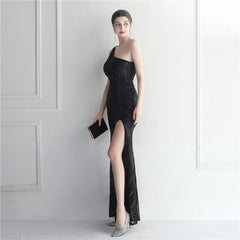 One-Shoulder Sequin Maxi Dress