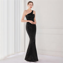 Asymmetric Sequin Maxi Dress