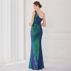 Asymmetric Sequin Maxi Dress