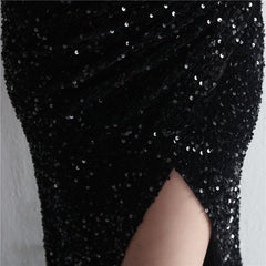 One-Shoulder Sequined Fishtail Maxi Dress