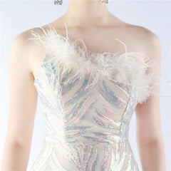 One-Shoulder Sequined Ostrich Feather Dress