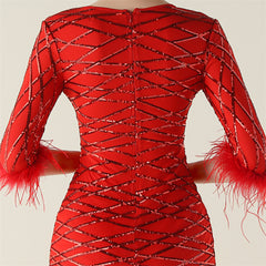 Sequined Feather Fishtail Maxi Dress