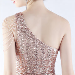 Sequin Beaded One-Shoulder Maxi Dress