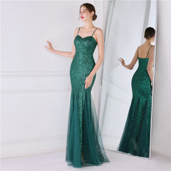 V-Neck Sequined Fishtail Maxi Dress