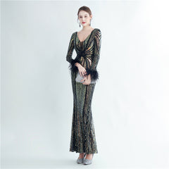 Sequin Feather Maxi Dress