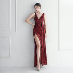 Sequined V-Neck Maxi Dress