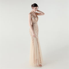 Backless Sequined Fishtail Maxi Dress