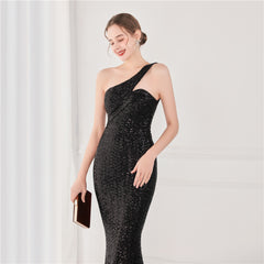 Asymmetric Sequin Maxi Dress