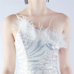 One-Shoulder Sequined Ostrich Feather Dress