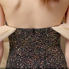 Off-Shoulder Sequin Fishtail Maxi Dress