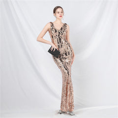 Sequined V-Neck Maxi Dress