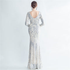 Sequin Feather Fishtail Maxi Dress