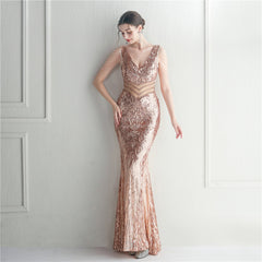 Sequined Beaded Fishtail Maxi Dress