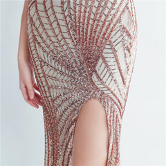 One-Shoulder Sequin Feather Maxi Dress