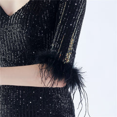 Ostrich Feather Sequin Maxi Dress