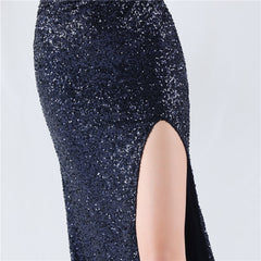 Sequined Ruched Split Maxi Dress