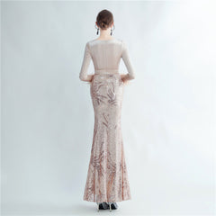 Ostrich Feather Sequined Maxi Dress
