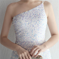 One-Shoulder Sequined Fishtail Split Maxi Dress