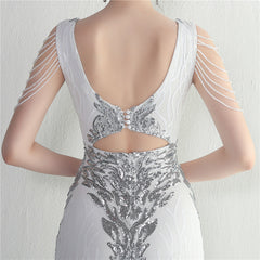 Sequined Beaded Fishtail Maxi Dress