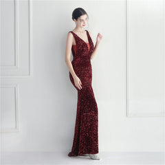 Sequined V-Neck Maxi Dress Split