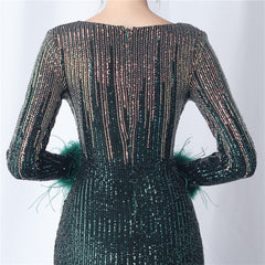 Ostrich Feather Gradient Sequin Maxi Dress