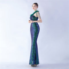 One-Shoulder Sequin Maxi Dress