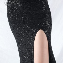 Ostrich Feather Sequin Split Maxi Dress