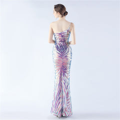 One-Shoulder Sequined Ostrich Feather Dress