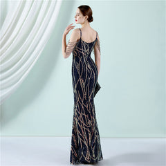 Sequin Lace Fishtail Maxi Dress