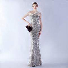 One-Shoulder Sequin Maxi Dress