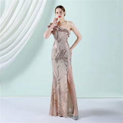 One-Shoulder Sequin Maxi Dress