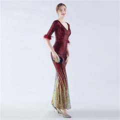 Ostrich Feather Sequin Maxi Dress